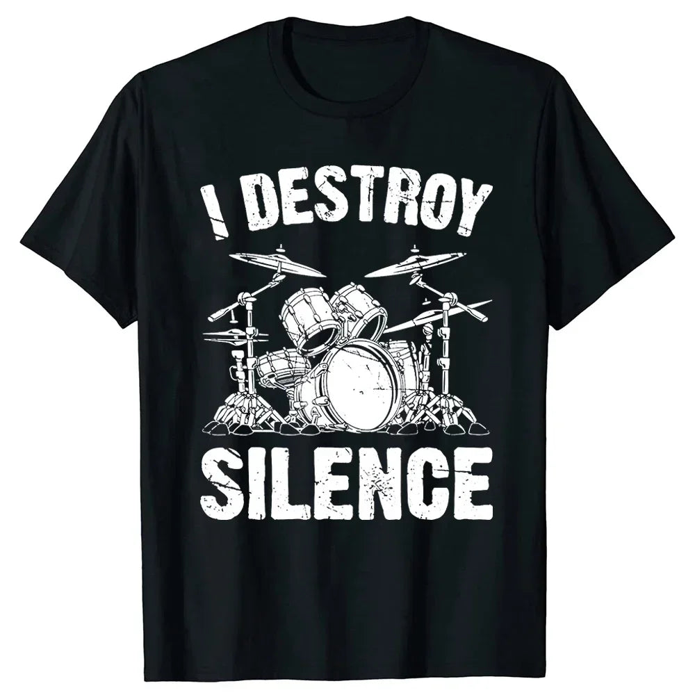 Drummer Retro Vintage Evolution Of Man Drumsticks Drumset Drum Set T Shirt Harajuku Cotton I Destroy Silence Drumming T-shirts
