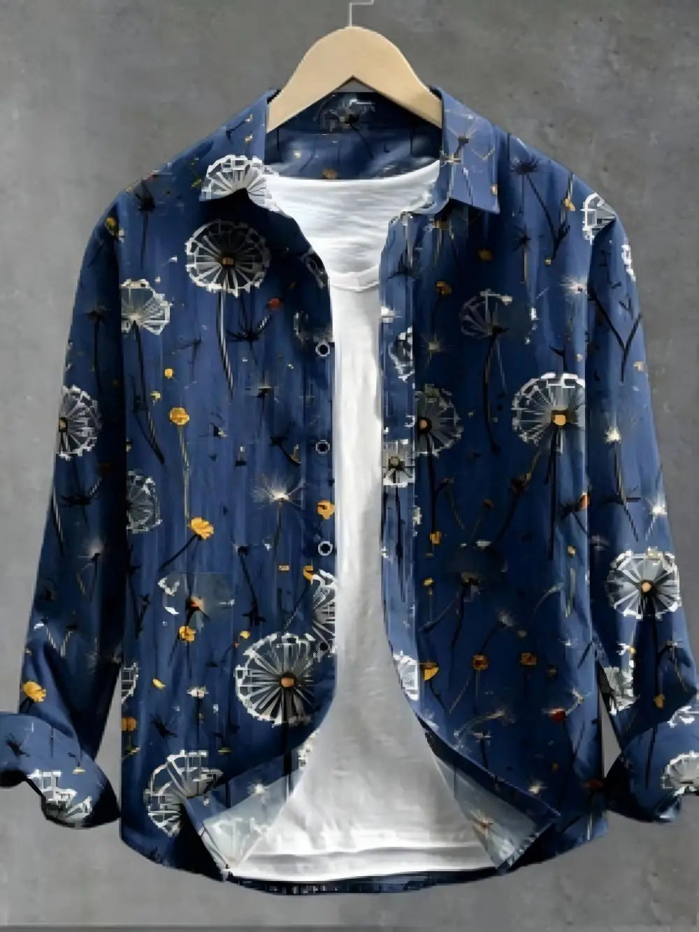 Men's Dandelion Printed Linen Long Sleeved Shirt