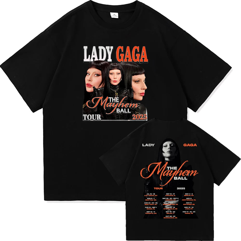 Lady Gaga The Mayhem Ball Tour 2025 T Shirt Fashion Men/Women Aesthetic Hip Hop Vintage T-Shirt Unisex Casual Cotton Tees Shirts