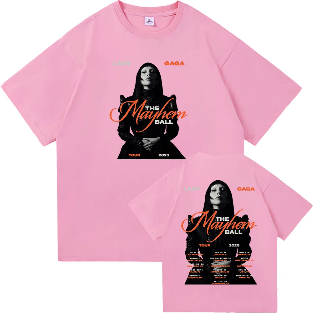 Lady Gaga The Mayhem Ball Tour 2025 T Shirt Fashion Men/Women Aesthetic Hip Hop Vintage T-Shirt Unisex Casual Cotton Tees Shirts