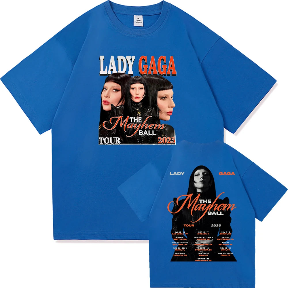 Lady Gaga The Mayhem Ball Tour 2025 T Shirt Fashion Men/Women Aesthetic Hip Hop Vintage T-Shirt Unisex Casual Cotton Tees Shirts
