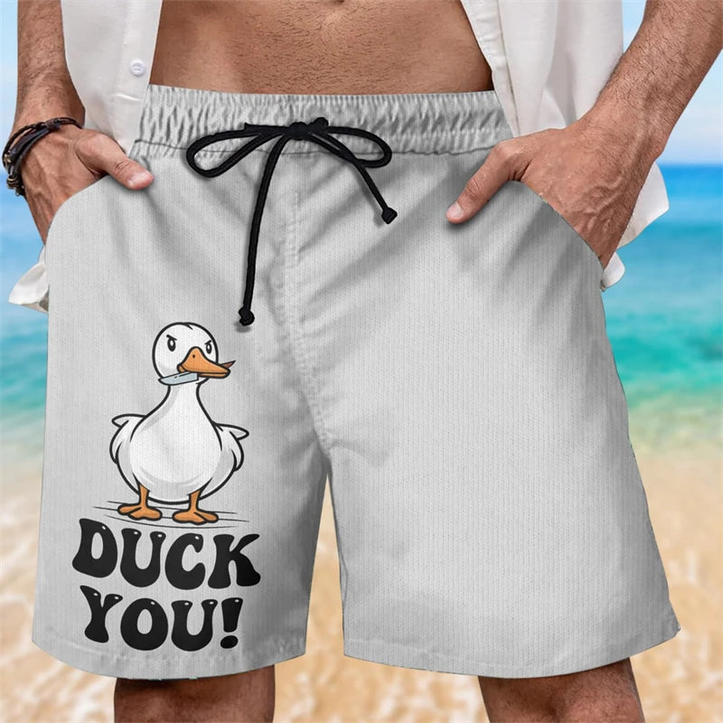 Funny Duck Graphic Beach Shorts For Men Summer Casual Surfing Vacation 3D Printed Short Pants Loose Breathable Kids Swim Trunks