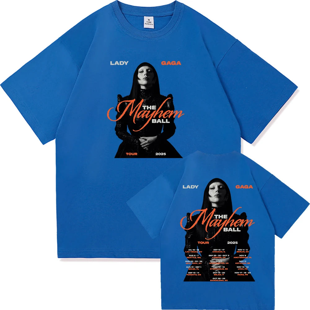 Lady Gaga The Mayhem Ball Tour 2025 T Shirt Fashion Men/Women Aesthetic Hip Hop Vintage T-Shirt Unisex Casual Cotton Tees Shirts
