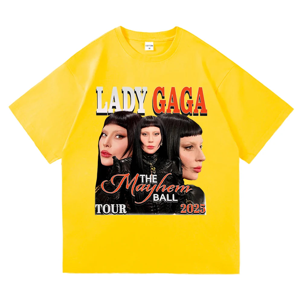 Lady Gaga The Mayhem Ball Tour 2025 T Shirt Fashion Men/Women Aesthetic Hip Hop Vintage T-Shirt Unisex Casual Cotton Tees Shirts