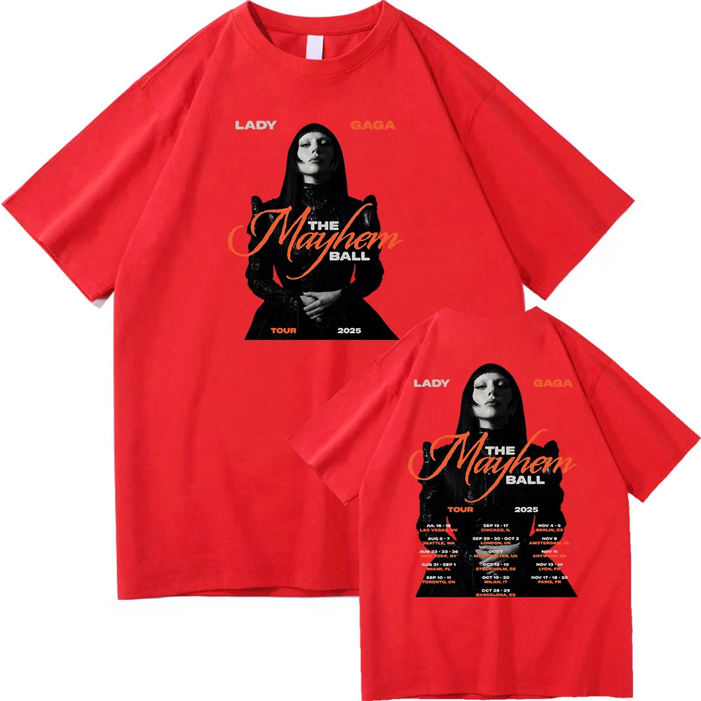 Lady Gaga The Mayhem Ball Tour 2025 T Shirt Fashion Men/Women Aesthetic Hip Hop Vintage T-Shirt Unisex Casual Cotton Tees Shirts