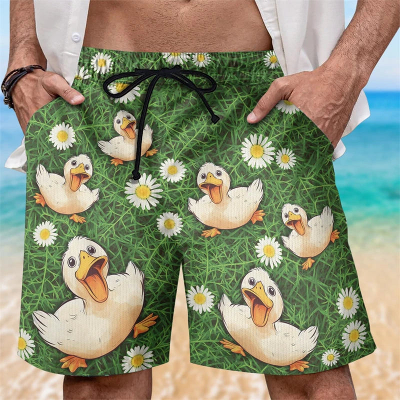 Funny Duck Graphic Beach Shorts For Men Summer Casual Surfing Vacation 3D Printed Short Pants Loose Breathable Kids Swim Trunks