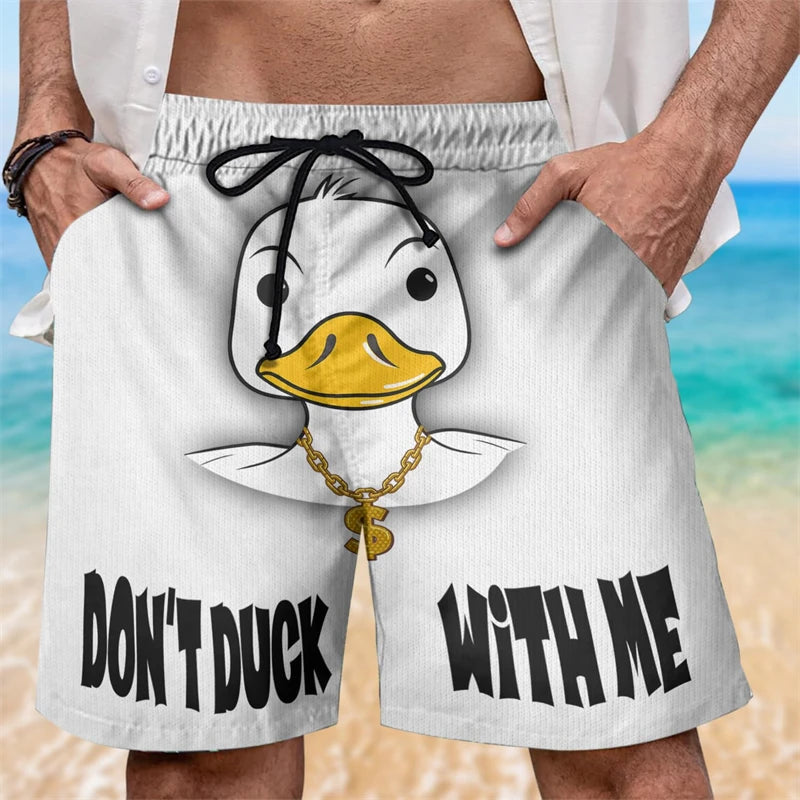Funny Duck Graphic Beach Shorts For Men Summer Casual Surfing Vacation 3D Printed Short Pants Loose Breathable Kids Swim Trunks
