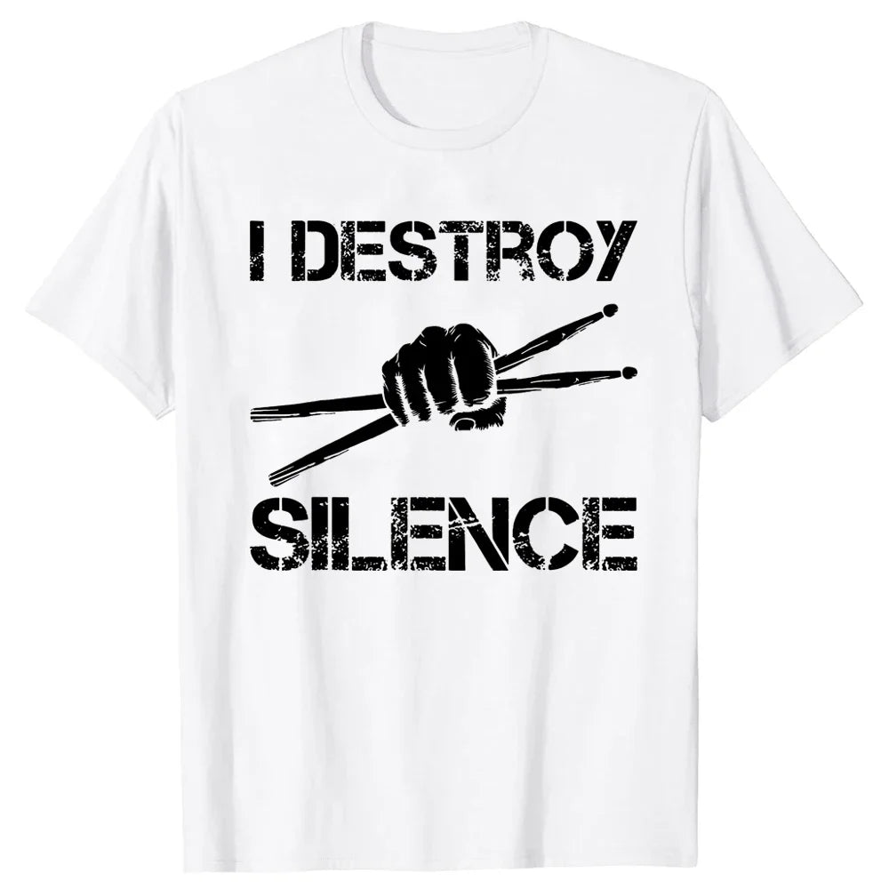 Drummer Retro Vintage Evolution Of Man Drumsticks Drumset Drum Set T Shirt Harajuku Cotton I Destroy Silence Drumming T-shirts