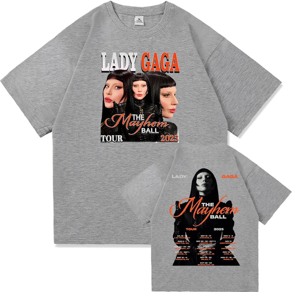 Lady Gaga The Mayhem Ball Tour 2025 T Shirt Fashion Men/Women Aesthetic Hip Hop Vintage T-Shirt Unisex Casual Cotton Tees Shirts