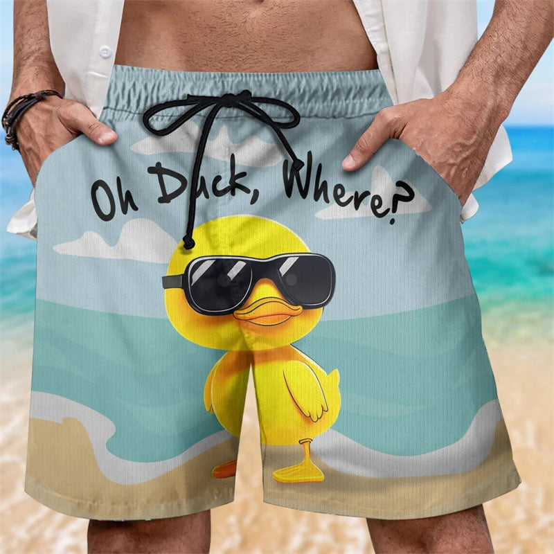 Funny Duck Graphic Beach Shorts For Men Summer Casual Surfing Vacation 3D Printed Short Pants Loose Breathable Kids Swim Trunks