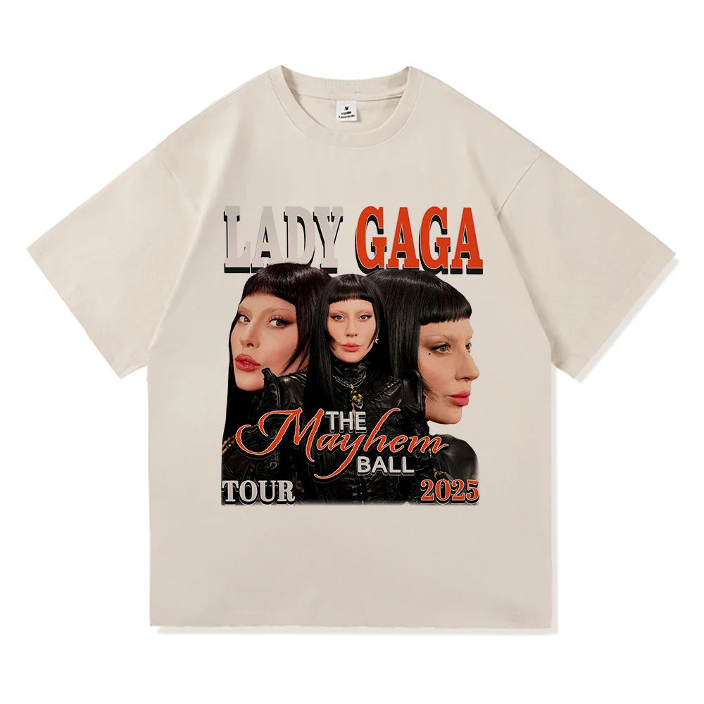 Lady Gaga The Mayhem Ball Tour 2025 T Shirt Fashion Men/Women Aesthetic Hip Hop Vintage T-Shirt Unisex Casual Cotton Tees Shirts