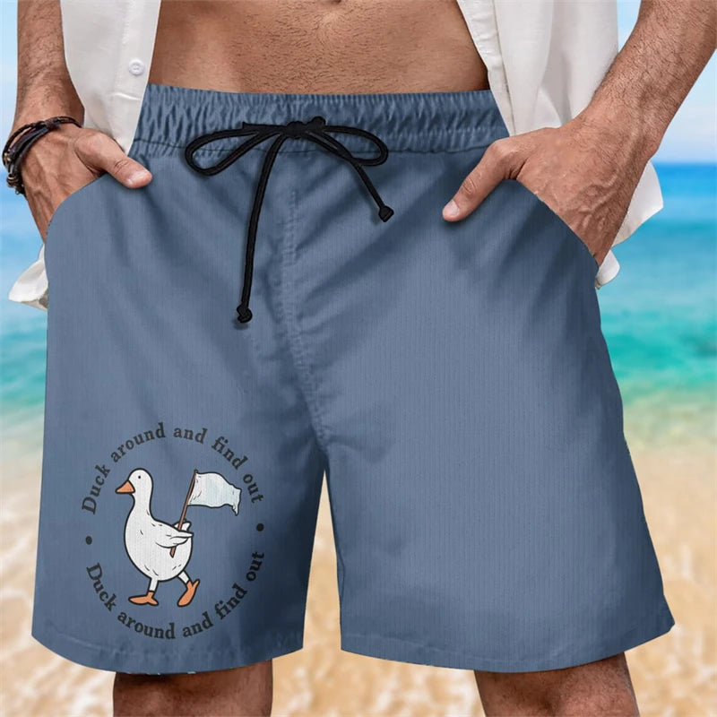 Funny Duck Graphic Beach Shorts For Men Summer Casual Surfing Vacation 3D Printed Short Pants Loose Breathable Kids Swim Trunks