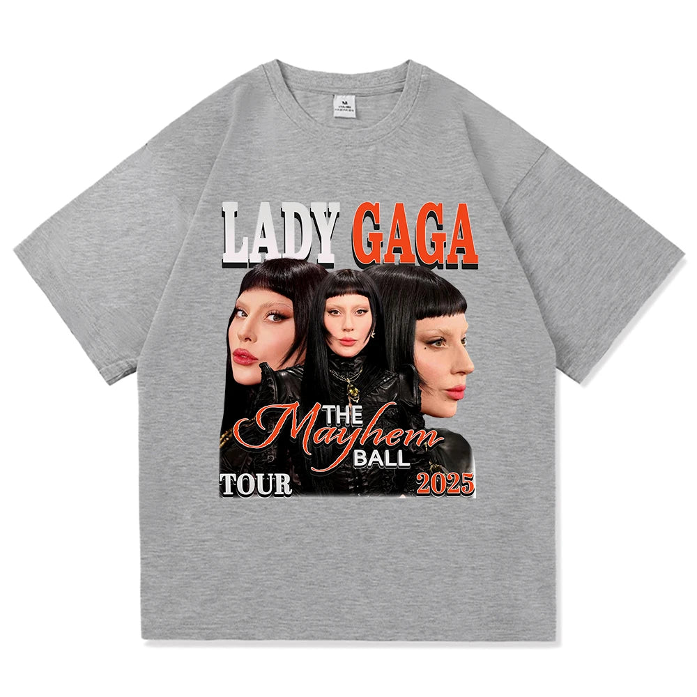 Lady Gaga The Mayhem Ball Tour 2025 T Shirt Fashion Men/Women Aesthetic Hip Hop Vintage T-Shirt Unisex Casual Cotton Tees Shirts