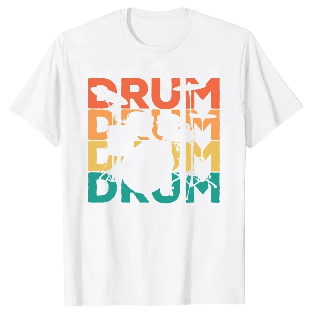Drummer Retro Vintage Evolution Of Man Drumsticks Drumset Drum Set T Shirt Harajuku Cotton I Destroy Silence Drumming T-shirts
