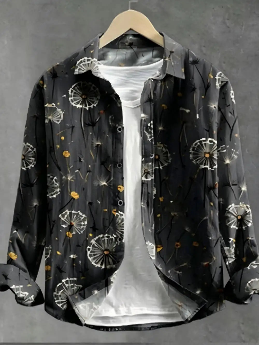 Men's Dandelion Printed Linen Long Sleeved Shirt