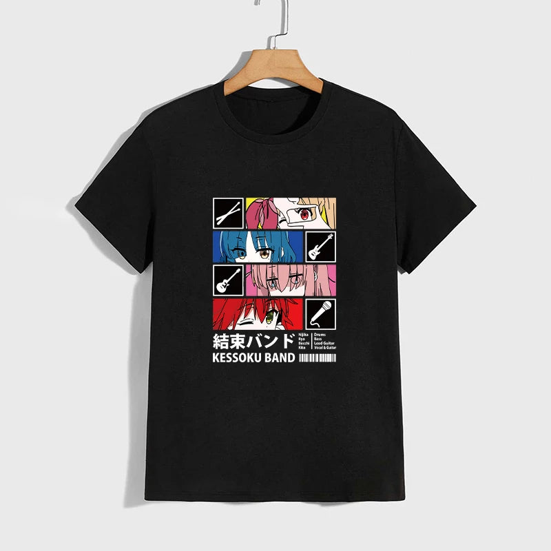 High Quality Pure Cotton T-shirt Kessoku Band Print Tshirt Men Women Daily Casual Comfort Tees Japan Anime Short Sleeve Top